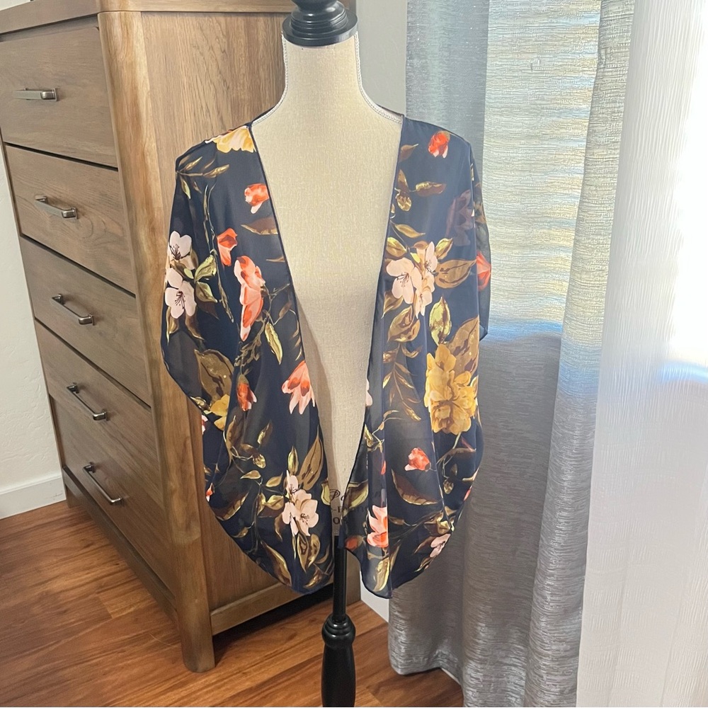 Floral Print Kimono Cardigan -Lightweight Sheer Cover-Up
